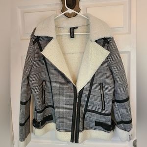 JouJou Woman's Moto Jacket, Size: XL Color: Grey and White